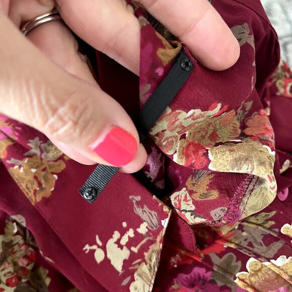 BLUNAUTA Vintage Red Maroon Floral Sheer Dress Shell Only Silk Size 42 - Picture 7 of 7